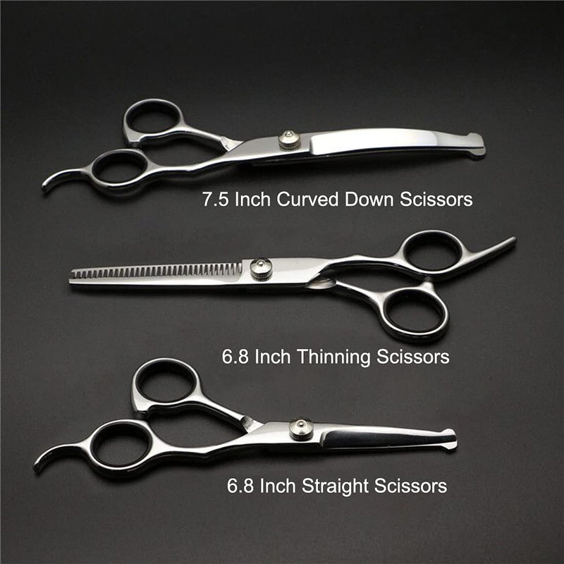 Pet Grooming Scissors Kit,Dog Cats Grooming Scissors Set with Safety Round Tips,6.7" Thinning Shears,6.7" Straight Shears,7.5" Curved Down Shears great for Groomers,Home Grooming and Groomer Beginners - PawsPlanet Australia