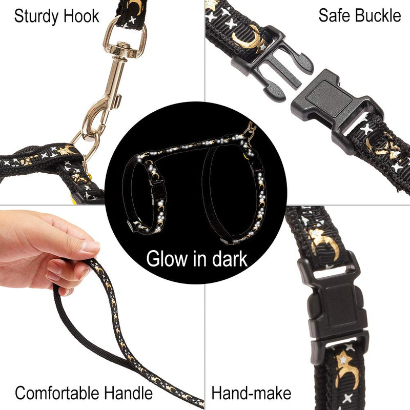 SCIROKKO Cat Harness and Leash Set - Escape Proof Adjustable for Outdoor Walking with Safety Buckle, Moon and Star Black - PawsPlanet Australia