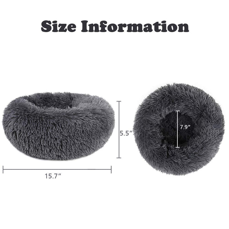 [Australia] - OTOEZ Round Plush Donut Pet Bed Fur Donut Cuddler Warm Soft Dog Cat Cushion Bed Calming Bed Non-Slip Bottom (15"/23''/31''/39'') 15.7" Dark Grey 
