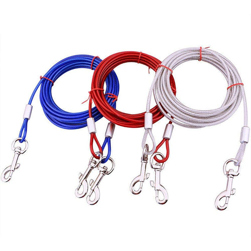 SuperglockT stainless steel dog leash double-head heavy duty cable leash yard leash garden leash outlet leash tear-resistant running leash with 360 degree rotating carabiner for dogs up to 35 kg (5 meters, silver) 5 meters - PawsPlanet Australia
