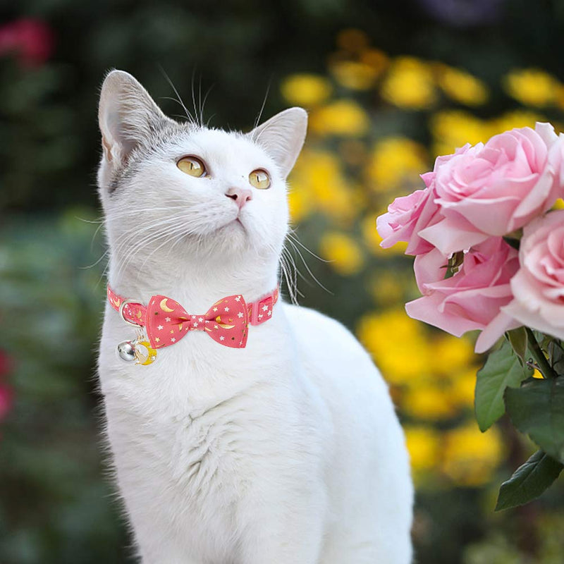 [Australia] - BINGPET Luminous Cat Collar with Bells - Glow in The Dark Detachable Bow Tie Collars 3 Pack - Breakaway Adjustable Hot Stamping Pet Kitten Collars with Popular Star and Moon Patterns 