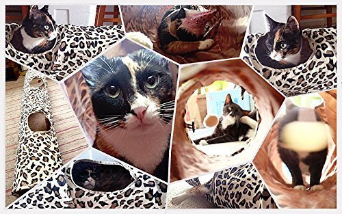 PAWZ Road Cat Tunnel Leopard Print Crinkly Cat Fun 2 Holes Long Tunnel Kitten Toys - PawsPlanet Australia