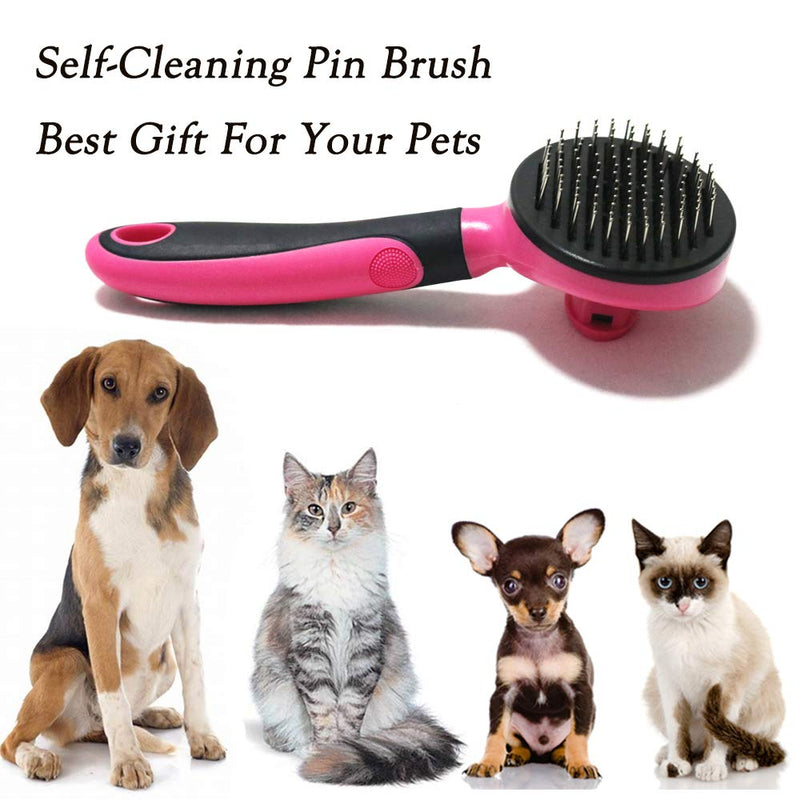 [Australia] - SDY IDUSE Dog Brush for Grooming, Pet Grooming Tool for Cat and Small Medium Dog, Self-Cleaning Pin Brush(Pink) 