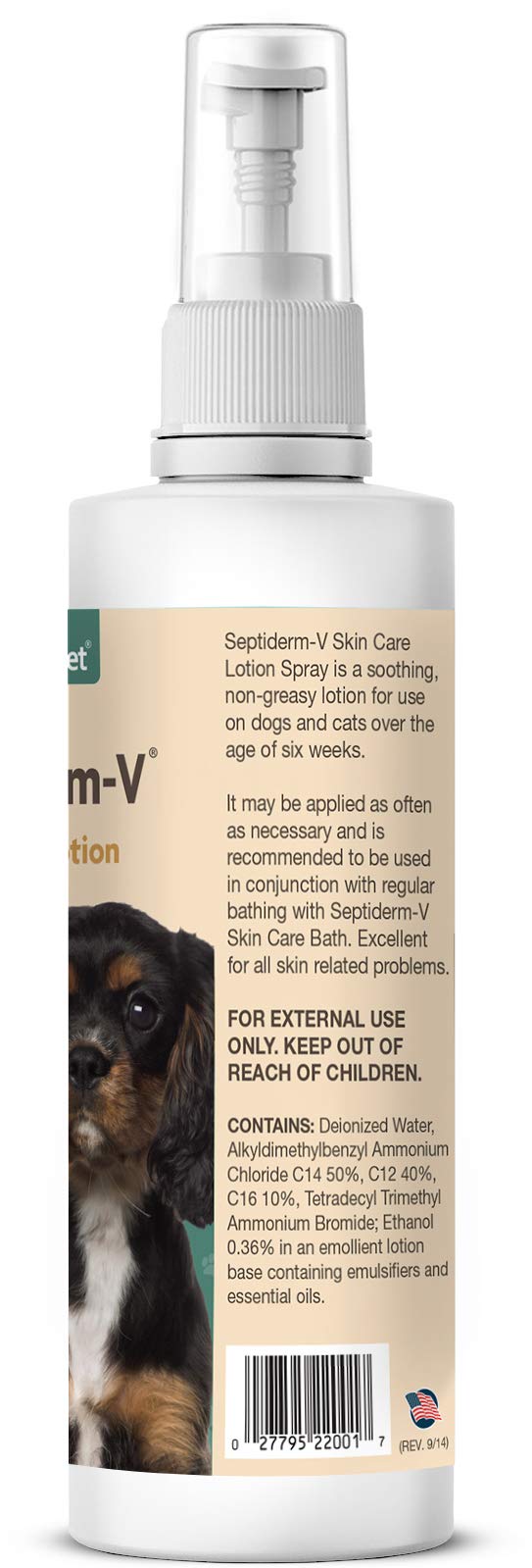 [Australia] - NaturVet - Septiderm-V Skin Care Lotion Spray - 8 oz - Helps Relieve Itching Due to Skin Problems - Use for Hot Spots, Dermatitis, Skin Allergies - for Dogs & Cats 