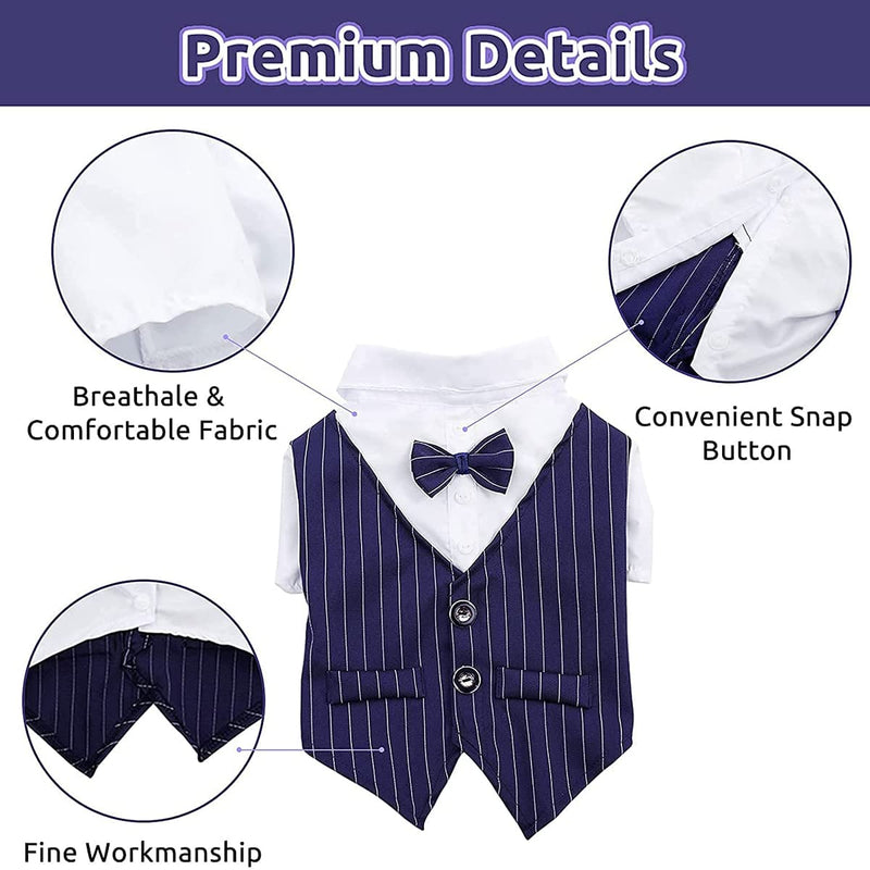 Dog Shirt Pet Tuxedo Clothes, Suit Bow Tie Costumes, Dogs Formal Apparel Outfit with Blue Tie, Puppy Prince Wedding Bow Tie Gentleman Jacket for Small Medium Dogs Cats, Party Cosplay - PawsPlanet Australia