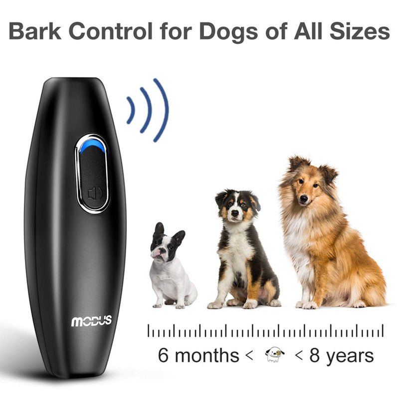 MODUS Bark Control Device - Ultrasonic Dog Bark Deterrent, 2 in 1 Dog Behavior Training Tool of 16.4 Ft Effective Control Range, 100% Safe to use, with LED Indicator/Wrist Strap Outdoor Indoor (Black) - PawsPlanet Australia