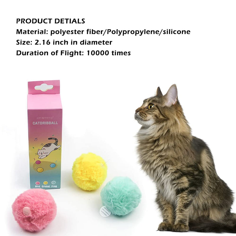 Chirping Balls Cat Toys with Fluff, 3 PCS Catnip Toy Ball, Realistic Animal Sound for Bird, Frog and Cricket, Interactive Cat Ball, Gravity Sensitivity Ball, Funny Kitten Hunting Toy Ball - PawsPlanet Australia