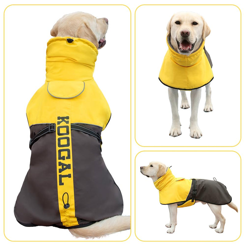 Large Dog Winter Coat, Warm Dog Jacket Reflective Fleece Dog Cold Weather Coat Warm Doggie Clothes Waterproof Dog Vest with Zipper Leash Hole for Small Medium Large Dogs (Yellow, 4XL) Yellow - PawsPlanet Australia