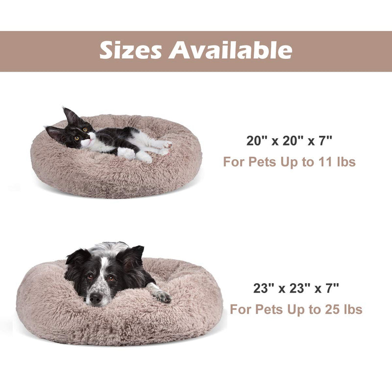 [Australia] - JOEJOY Dog Beds,Orthopedic Round Bed for Small Medium Large Dogs,Soft Fluffy Faux Fur Donut Cuddler Cat Cushion Beds,Short Plush Anti Anxiety Puppy Beds Machine Washable (20/23 inch) Donut Small 20" x20''x7'' Beige Plush 