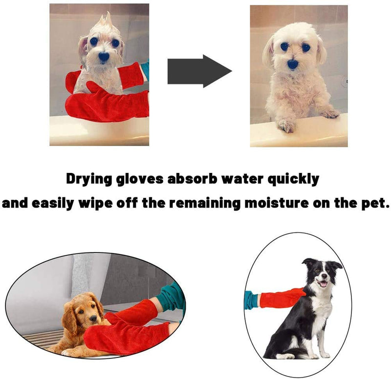 2 Pack Dog Drying Mitts, Dog Towel Glove, Ultra Absorbent Microfiber Pet, Pet Dog Towel Glove Super Absorbent Microfiber Dog Foot Paw Cleaning Towel Washable Reusable2.0-Red - PawsPlanet Australia