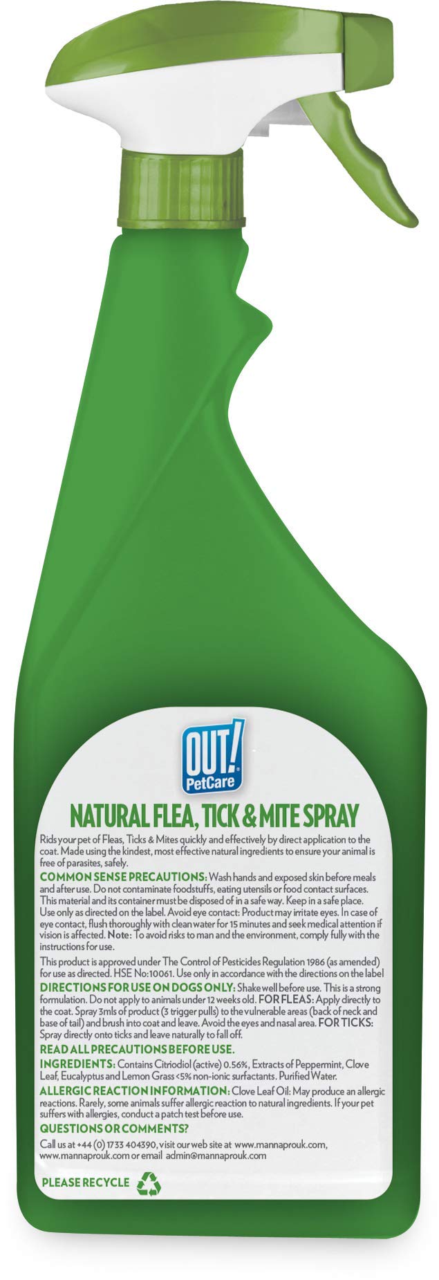 OUT! Natural Flea, Tick and Mite Treatment Spray, 500 ml - PawsPlanet Australia