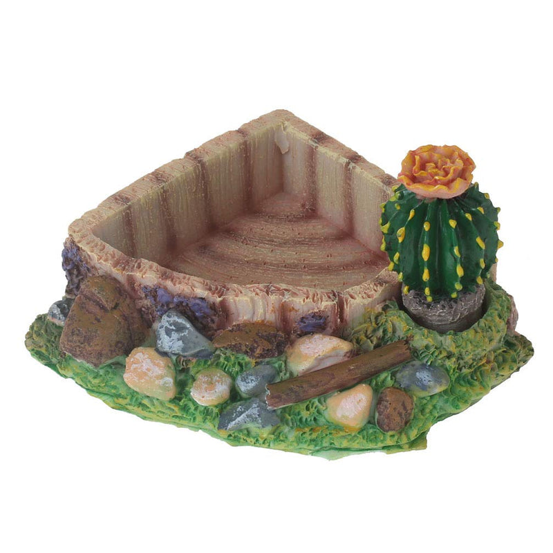 [Australia] - emours Reptile Amphibian Tortoise Lizard Frog Water Dish Food Feeder Cactus Corner Bowl with Ramp Small 