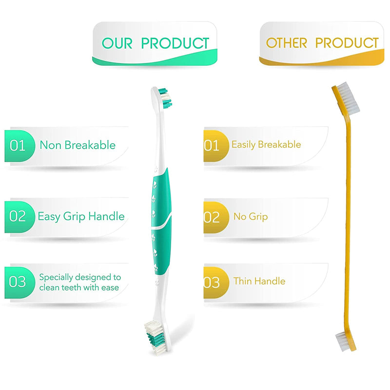 Toothbrush - dental care for dogs, dog toothbrush for dogs and cats, with special bristle cut for thorough and gentle cleaning, tartar for dogs, optimal dog dental care - 2 pieces Green Verde 1 piece (pack of 1) - PawsPlanet Australia
