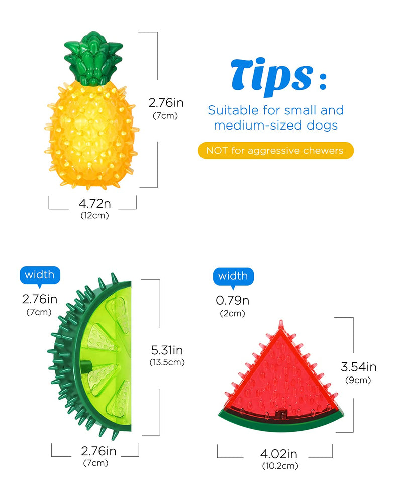 Lewondr Freezable Dog Teether Cooling Chew Toy, Durable Bite-Resistant Squeaky Dogs Teething Toy Summer Ice Toy Fruit Lemon Pineapple Watermelon Design Freeze Dog Chew Toy for Small & Medium Dogs - PawsPlanet Australia