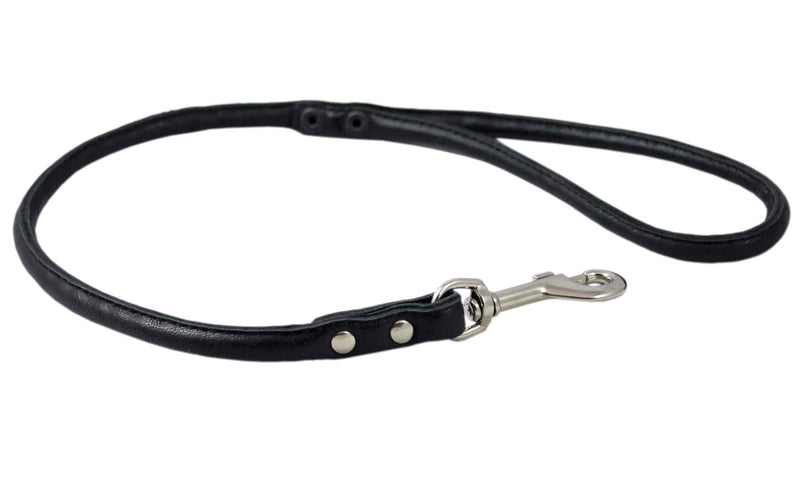 [Australia] - Round Genuine Rolled Leather Dog Short Leash 24" Long 3/8" Wide Black for Medium Breeds 