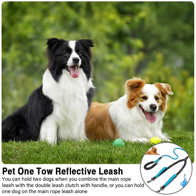 Palwin Double Leash for 2 Dogs, Double Dog Leash, Classic Dog Leashes, for Two Dogs, Adjustable Shock-Absorbing Bungee Reflective Leash for Dogs Small Medium and Large Running Training - PawsPlanet Australia