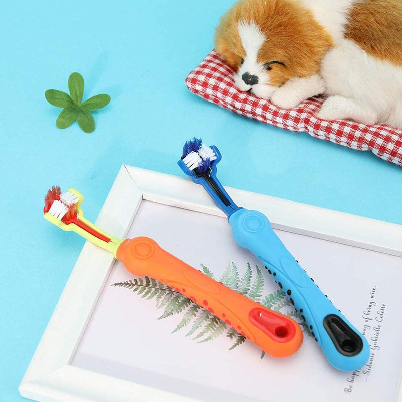 YUIP 3Pcs Pet Toothbrush, Triple Headed Toothbrush Pet, Dog Toothbrush for Pet Dental Care, Handle Design for Easy Oral Care Grooming Perfect for Medium Large Sized Dogs - PawsPlanet Australia