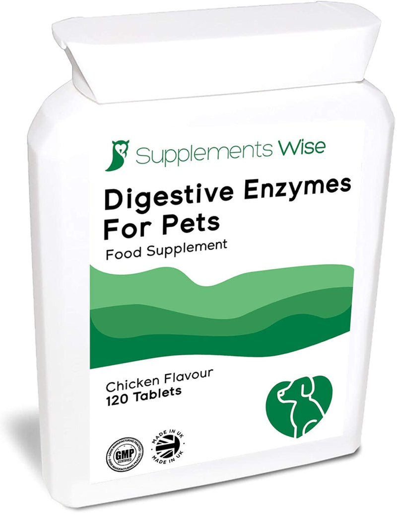 Digestive Enzymes For Dogs and Cats - 120 Tablets - Specially Formulated Blend With Pancreatic Enzymes For Dogs - Relief From Stomach Issues Including Diarrhoea, Wind and Bloating - Chicken Flavour - PawsPlanet Australia