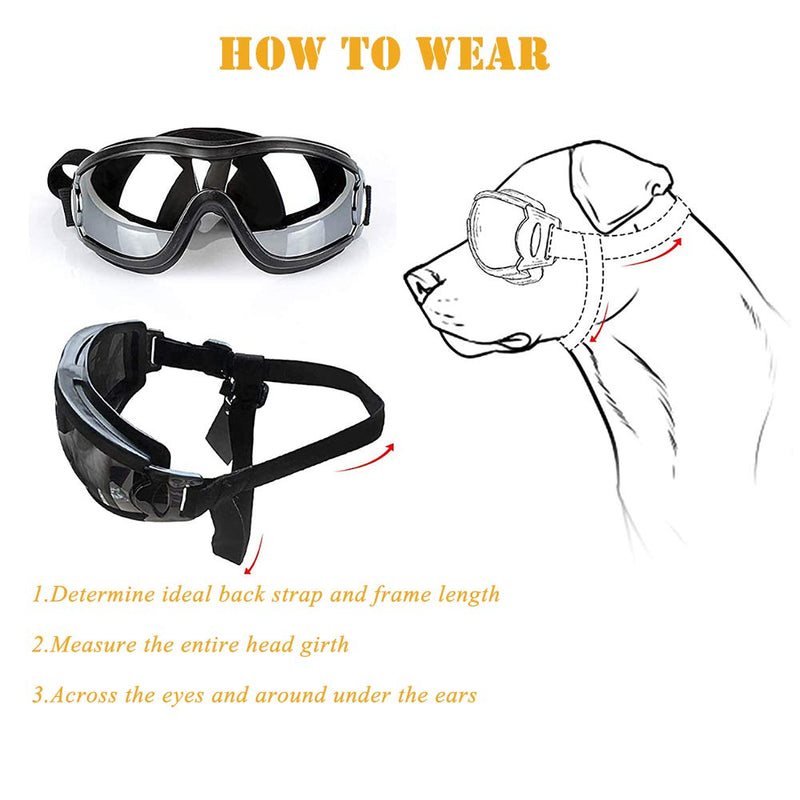 Dog Goggles Medium or Large Dog Sunglasses Anti-UV Waterproof Windproof Glasses Dog Eyewear for Long Snout Dogs Silver - PawsPlanet Australia