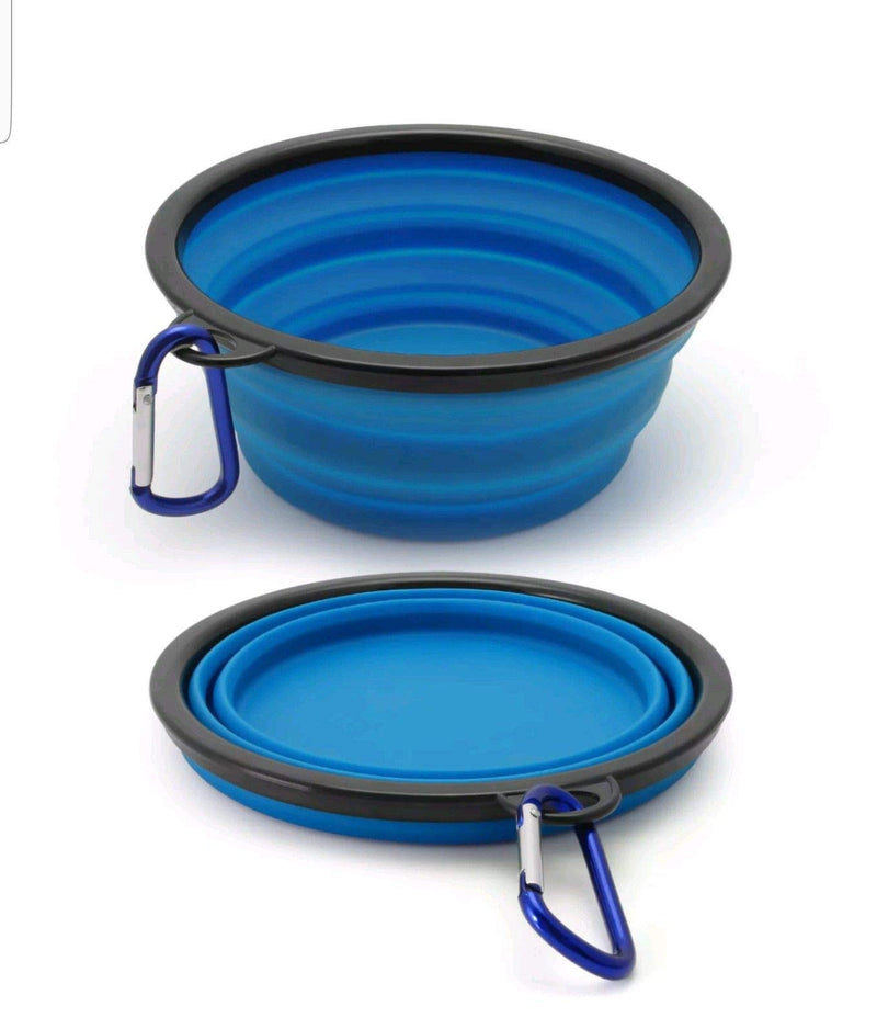 Collapsible Bowl Food & Water Feeder with Climbing Button Carabiner for Outdoor Travel, Portable folding Pet Dog Cat bowl 6 colours (Blue) Blue - PawsPlanet Australia