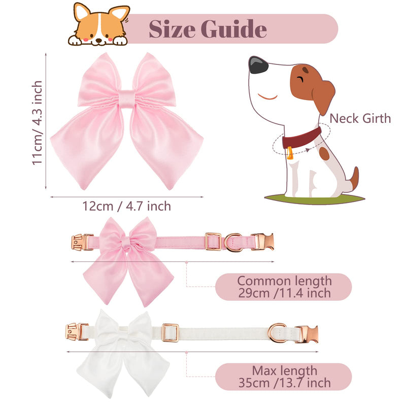 2 Pieces Satin Dog Collars Comfortable Cute Silk Dog Collar with Detachable Bow Tie Wedding Matching Dog Leash for Small Medium Dogs and Cats Girl or Boy Gift (Beige and Light Pink) - PawsPlanet Australia