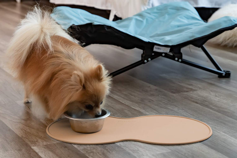 [Australia] - Dog Food Mat - Pet Feeding Mats for Floors - Waterproof Silicone Placemat for Water Bowl, Dish and Tray Small Beige 