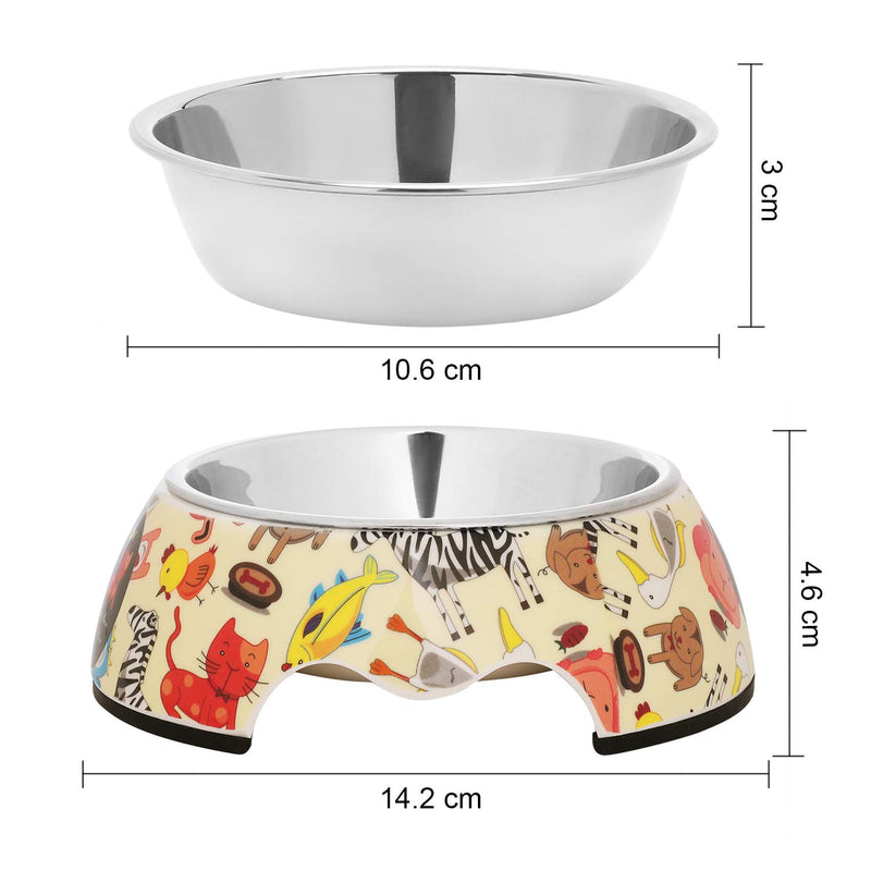 Pet Feeding Bowl Pet Stainless Steel Bowl Detachable Pet Bowl Anti-Slip Pet Bowl Pet Bowl for Cat and Dog with Cute Pattern Rubber Base COLOR1 - PawsPlanet Australia