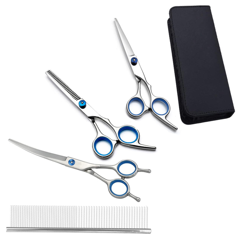 EVERESTA Dog Grooming Scissors with Safety Round Tips, Heavy Duty Titanium Pet Grooming Set, Professional Thinning Scissors, Straight Scissors with Comb for Dogs and Cats (4 Pieces) 4 Piece Set - PawsPlanet Australia