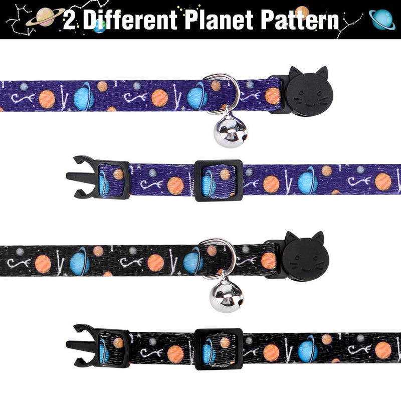 KOOLTAIL Cat Collars Quick Release - 2 Pack Breakaway Cat Collar with Bell, Adjustable Safety Kitten Collars Planet Pattern - PawsPlanet Australia