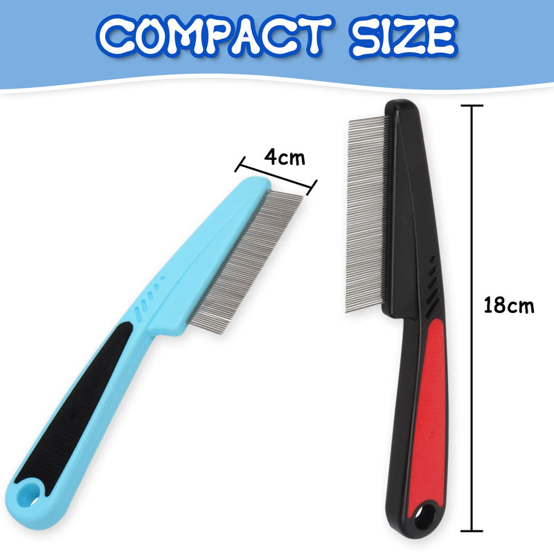 ExceLife Flea Comb for Dogs Cats, Rubber Handle Dog Hair Comb Stainless Steel Grooming Brushes for Removing Tear Stains, Fleas, Dandruff, Lice (Blue) Blue - PawsPlanet Australia