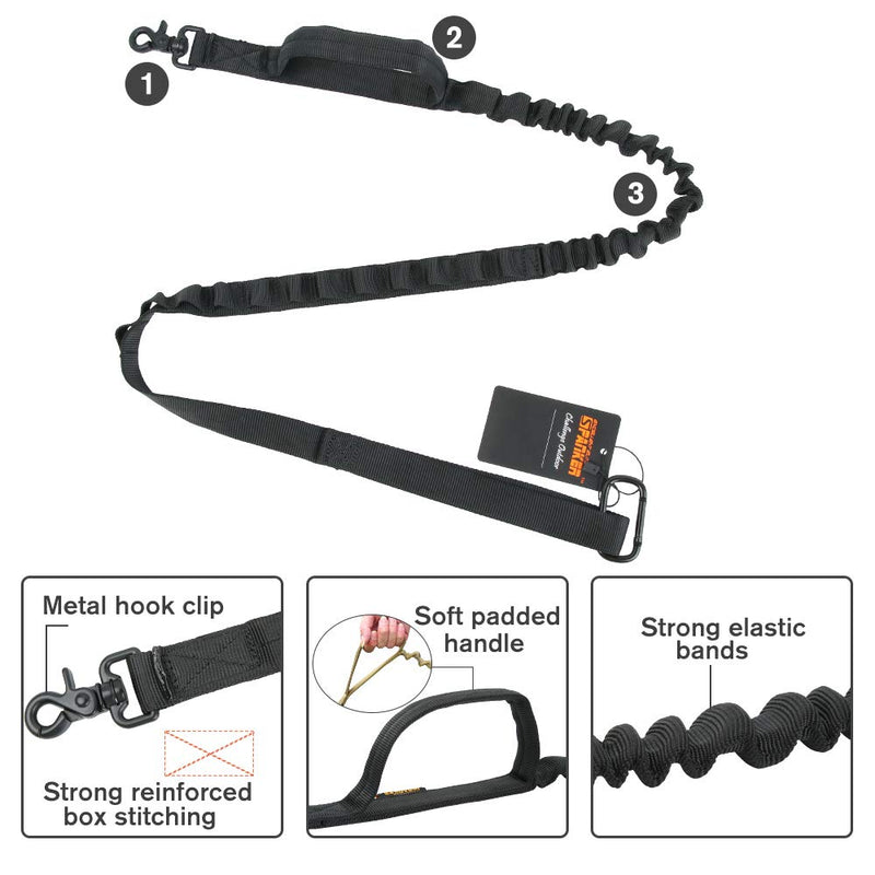 EXCELLENT ELITE SPANKER Tactical Bungee Dog Lead Military Lead Dog Elastic Brown Black Dog Lead Walk Training Lead Nylon Leash for Dogs Quick Release Dog Leash with 2 Control Handle(Black) - PawsPlanet Australia