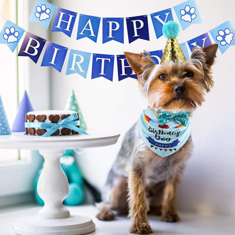 Beelike Dog Birthday Party Supplies: Dog Birthday Hat, Dog Birthday Bandana, Happy Birthday Banner, Perfect Pet Puppy Cat Birthday Party Decorations for Small Medium Dog Blue - PawsPlanet Australia