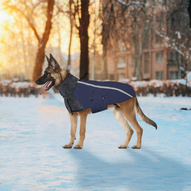 SlowTon Winter Dog Coat, Warm Polar Fleece Lining Doggie Outdoor Jacket with Turtleneck Scarf Reflective Stripe Adjustable Waterproof Windproof Puppy Vest Soft Pet Outfits Small (Chest 15.7"-19.6") Blue - PawsPlanet Australia