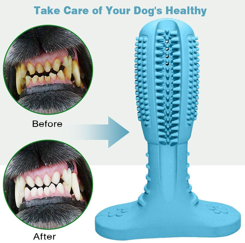 RUCACIO Dog Toy Dog Toothbrush Stick Dog Chew Toys for Medium Large Dogs Puppy Dental Care Brushing Effective Doggy Teeth Cleaning Massager Nontoxic Natural Rubber Bite Resistant (L, Blue) - PawsPlanet Australia