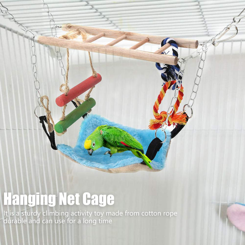 [Australia] - Bird Swing, Wood Ladder Winter Warm Hammock Cage Swing Stand Perch Hanging Net for Parrots Small Animal Rat Hamster 