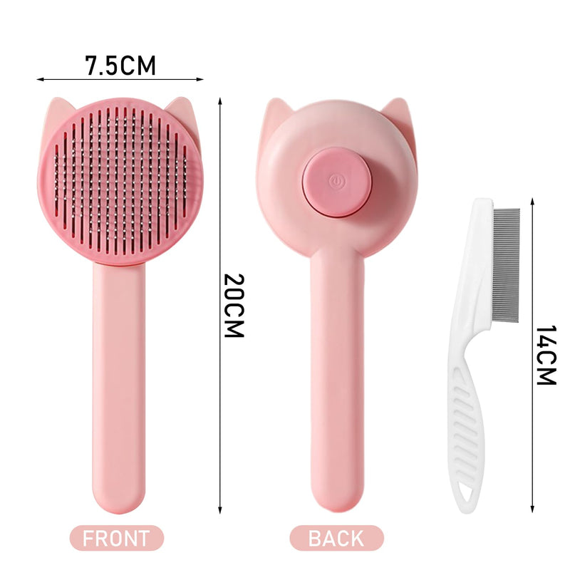 1 Pet Comb with 1 Comb for Fleas, Grooming for Pets with Fine Teeth, Pet Epilator, Massage Brush (Pink) - PawsPlanet Australia