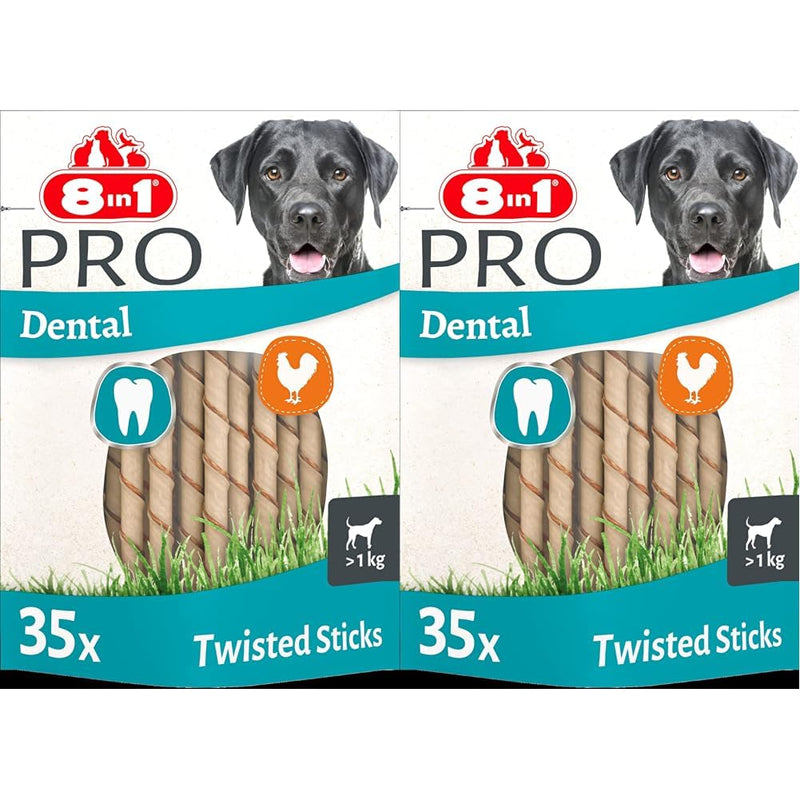 8in1 Pro Dental Twisted Sticks - Healthy Chew Sticks for Dogs for Dental Care, 35 Pieces (Pack of 2) - PawsPlanet Australia