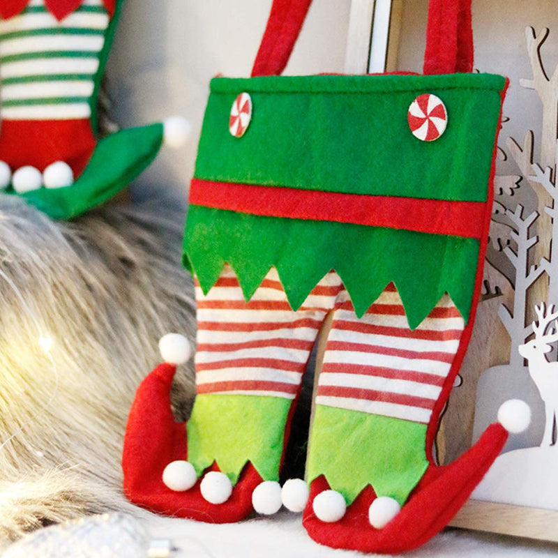 Tookie Christmas Candy Gift Bag, 6pcs Elf Foot Socks Candy Bags, Elf Pants Non Woven Treat Bags with Handle, Santa Candy Bags, Cutlery Supplies Practical for Christmas Decoration(Green) Green - PawsPlanet Australia