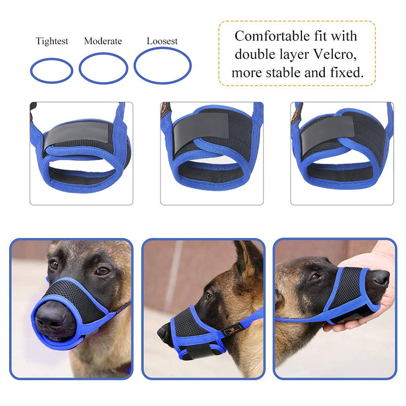 HEELE Dog Muzzle,Soft Nylon Muzzle Anti Biting Barking Chewing,Air Mesh Breathable Drinkable Adjustable Loop Pets Muzzle for Small Medium Large Dogs 4 Colors 4 Sizes XS Blue - PawsPlanet Australia