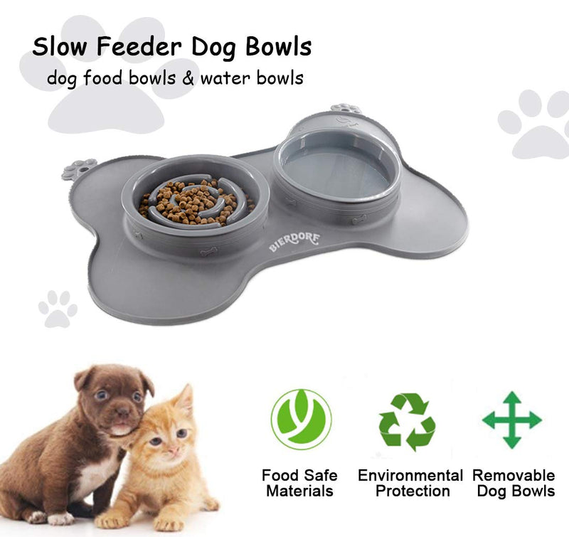 BIERDORF Dog Bowls Slow Feeder Dog Food Bowl Fun Feeder Eco-Friendly Non-Toxic No Choking Healthy Design Bowl with Silicone Mat Water Bowl for Puppy Small Dogs Cats and Pets (Gray) Gray - PawsPlanet Australia