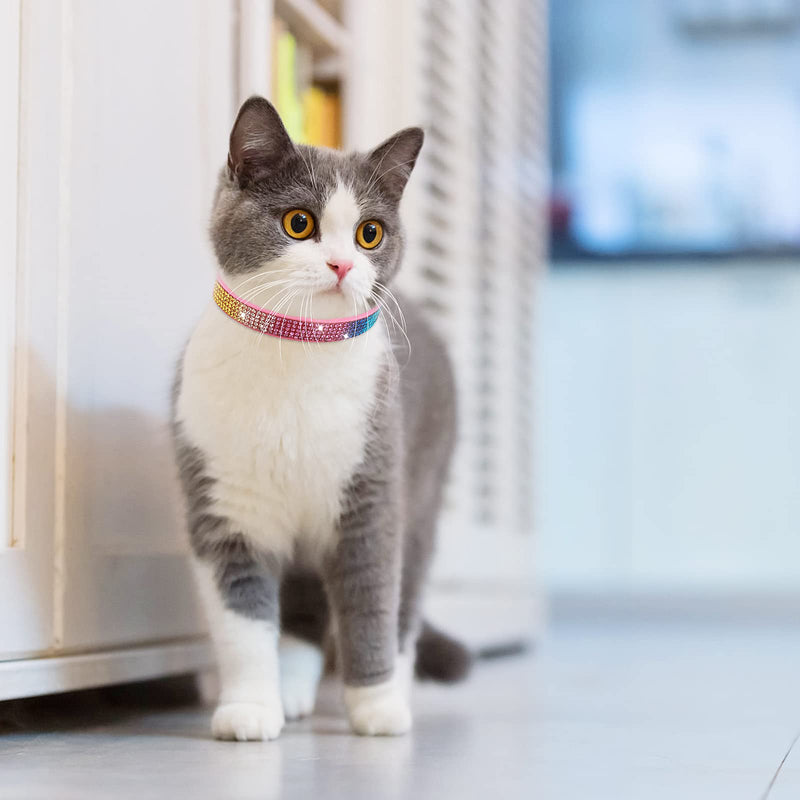 TIESOME Rhinestone Cat Collar with Bell, Cute Soft Adjustable Small Pet Puppy Collar Sparkly Flashing Pink Cat Collar for Small Dogs Cats (Small Size) - PawsPlanet Australia
