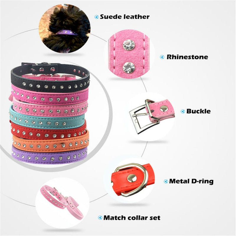 Benala Soft Seude Leather Full Rhinestone Dog Collar Sparkly Crystal Diamonds Studded Puppy Pet Collar for Small Medium Breeds XS Orange - PawsPlanet Australia