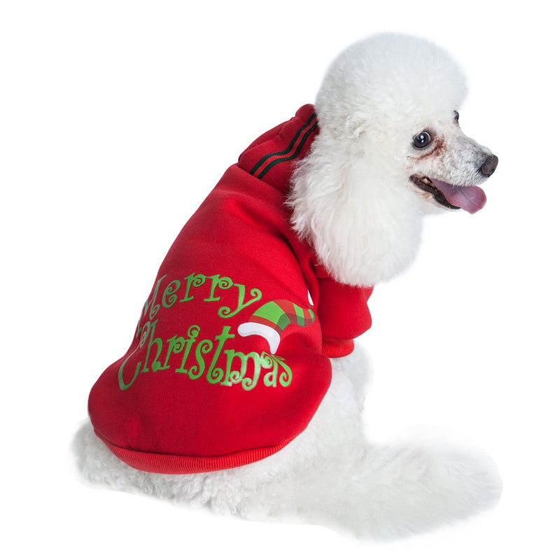 PUPTECK Christmas Dog Hoodie Sweater - Cute Shirt Pet Sweatshirt Puppy Clothes Printed Style L Red - PawsPlanet Australia