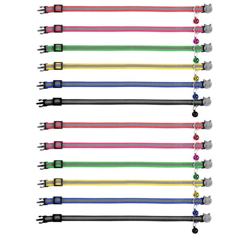 [Australia] - KZHAREEN 12 Pcs Reflective Nylon Breakaway Cat Collars Bell Adjustable Small Pet Dog Puppies 