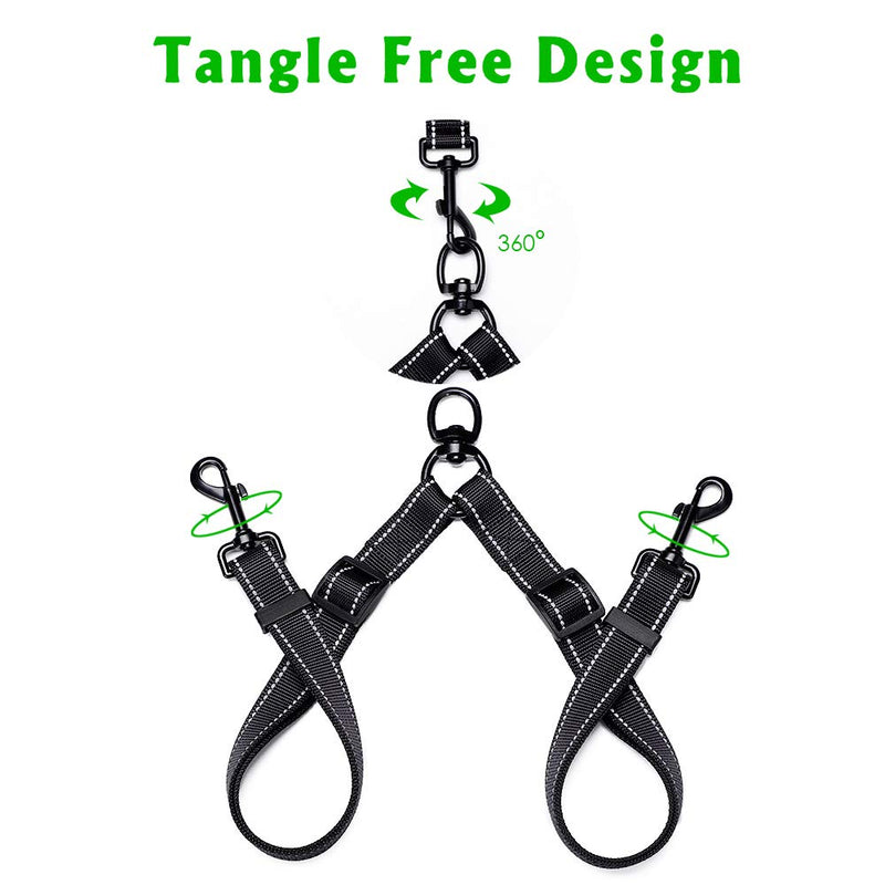 E-sunny Double Dog Lead,Dual Dog Lead Coupler Splitter 360°Swivel No Tangle for Two Dogs, Adjustable and Reflective Double Dog Lead Durable for Small/Medium/Large Dog Black - PawsPlanet Australia