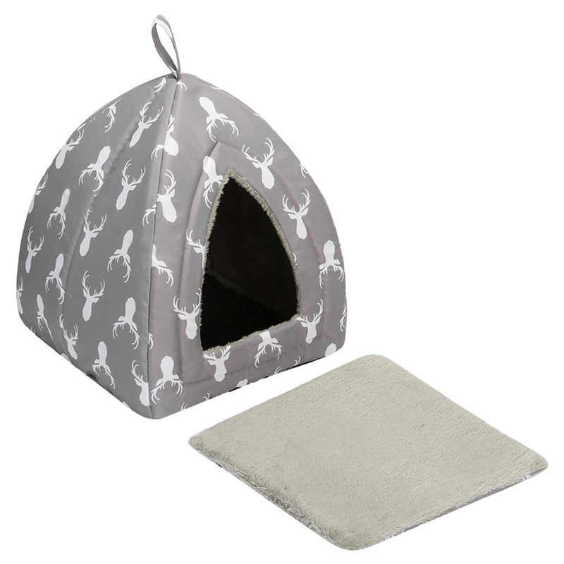 [Australia] - Hollypet Self-Warming 2 in 1 Foldable Comfortable Triangle Cat Bed Tent House, Gray Antlers 