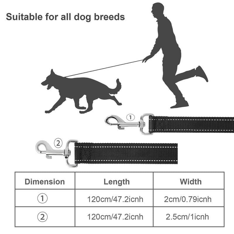 Molain Reflective Dog Leash 120 x 2.5cm Nylon Leash Heavy Duty Training Leash with Metal Clasps Leash for Puppies, Dog Training Leash for Small Medium Large Dogs Dog Accessories 2.5*120cm Black - PawsPlanet Australia