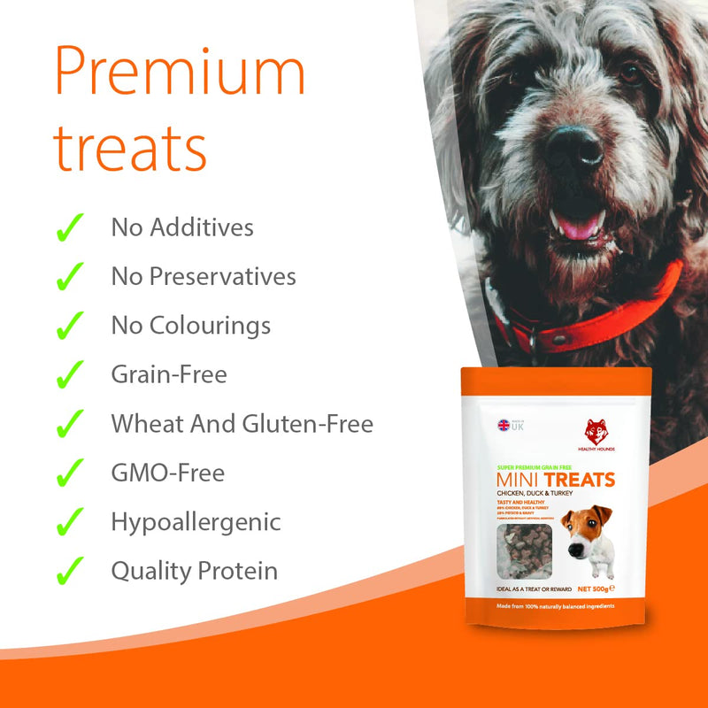 Healthy Hounds Natural Poultry Dog Training Treats - 500g - Grain Free Hypoallergenic Puppy Treat for Skin, Coat & Joint Support - Chicken Duck & Turkey 500 g (Pack of 1) - PawsPlanet Australia