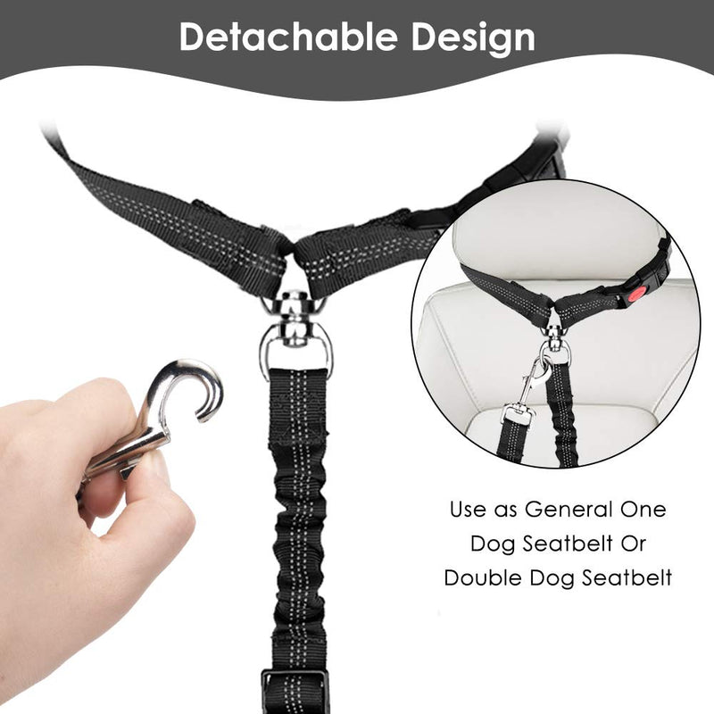 SlowTon Double Dog Seat Belt, Detachable Dual Pet Car Seatbelt Headrest Restraint Safety Belt Adjust No Tangle Dog Leash Reflective Elastic Bungee Lead Splitter for Vehicle Travel Walking 1 or 2 Dogs - PawsPlanet Australia