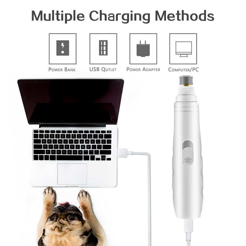 Peteme Pet Nail Grinder,2-Speed Dog Electric Paw Trimmer Clipper Small Medium Dogs Cats Portable & Rechargeable Gentle Painless Paws Grooming Trimming Shaping Smoothing White 6 inch - PawsPlanet Australia